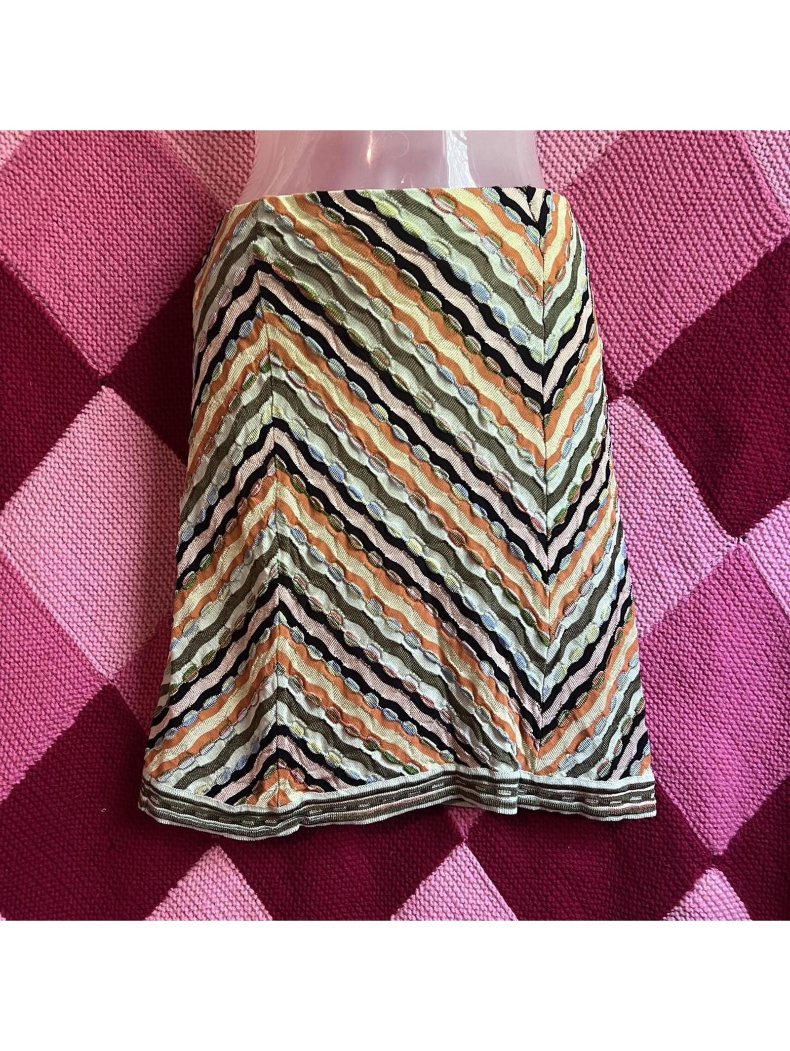 Vintage Missoni Green And Orange Knit Chevron Skirt
